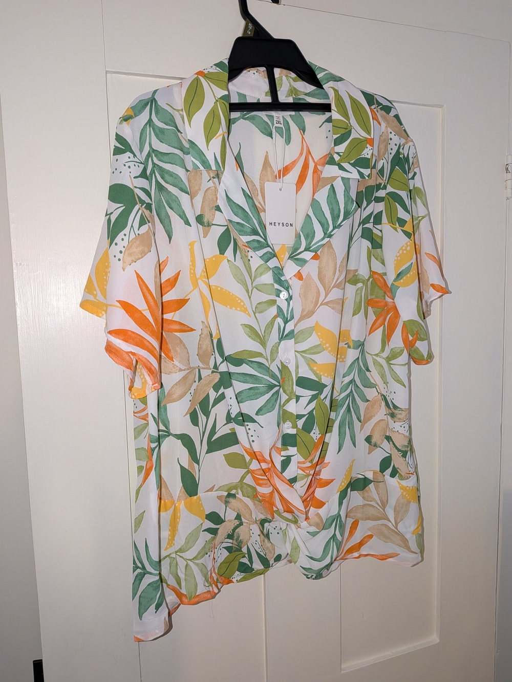 NWT Heyson Green & Orange Botanical Watercolor Blouse — Size 2XL